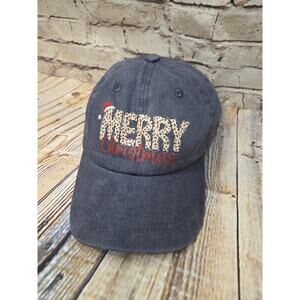 Merry Christmas Hat Distressed Santa Womens Hat Dark Blue NWoT